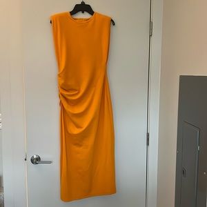Yellow Side ruched dress